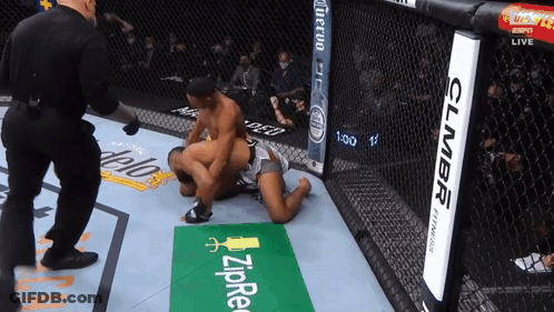 Two Men Wrestling In Ring With Zipre Sign GIF