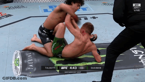 Two Men Wrestling In UFC Ring With Taurine Can GIF