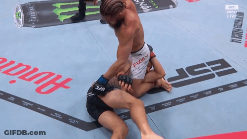 Two Men Wrestling On Mat With UFC GIF