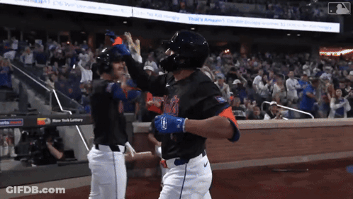 Two Mets Baseball Players High Five GIF