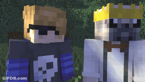 Two Minecraft Characters In Sunglasses And Skull Shirt GIF