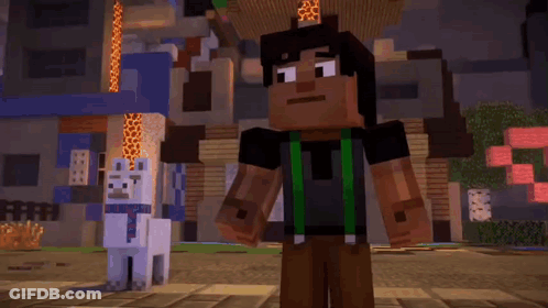 Two Minecraft Characters Standing On Street GIF