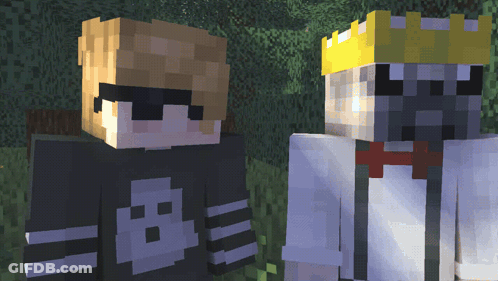 Two Minecraft Characters With Sunglasses And Crown GIF