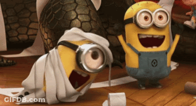 Two Minions Are Playing With Toilet Paper On The Floor GIF
