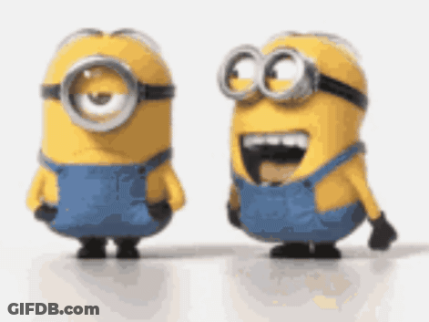 Two Minions Are Standing Next To Each Other With Their Mouth Open GIF