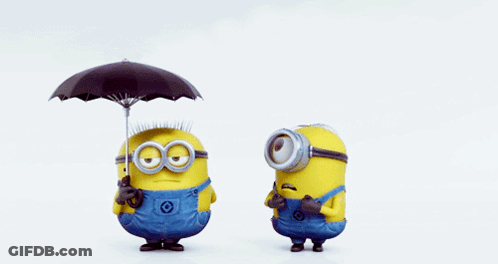 Minions Under Umbrellas With O Letter GIF