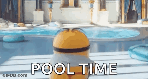 Two Minions Floating In Pool GIF