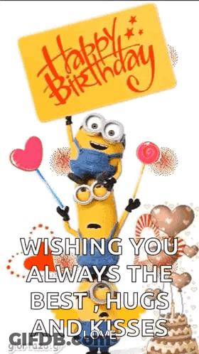Two Minions Holding Birthday Sign GIF