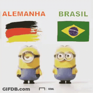 Two Minions In Front Of German And Brazilian Flags GIF