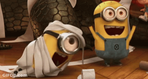 Two Minions Playing With Toilet Paper And Turtle GIF