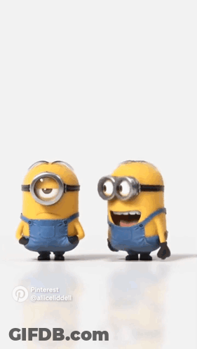 Two Minions Standing Next To Each Other GIF
