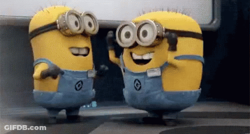 Two Minions Wearing Goggles Standing Together GIF