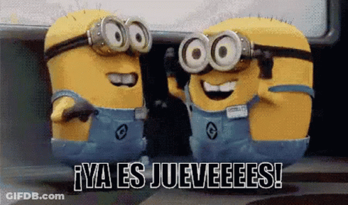 Two Minions Wearing Goggles With Ya Es Jueveees GIF