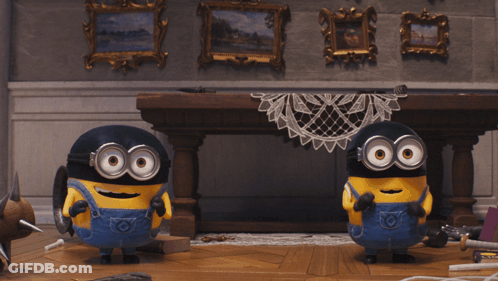 Two Minions With Awww Sign GIF
