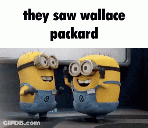 Two Minions With Wallace Packard Words GIF
