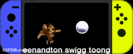 Two Monkeys Are Playing A Video Game With The Words Eenandton Swigg Toong Below Them GIF