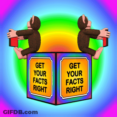 Two Monkeys Are Sitting On Top Of A Sign That Says Get Your Facts Right GIF