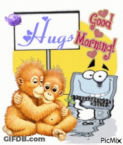 Two Monkeys Hugging Good Morning Sign GIF