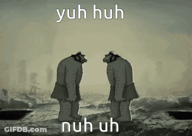 Two Monkeys Standing Next To Each Other With The Words Yuh Huh Nuh Uh GIF