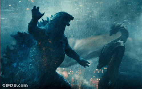Two Monsters Are Fighting In The Water And One Of Them Is A Snake GIF