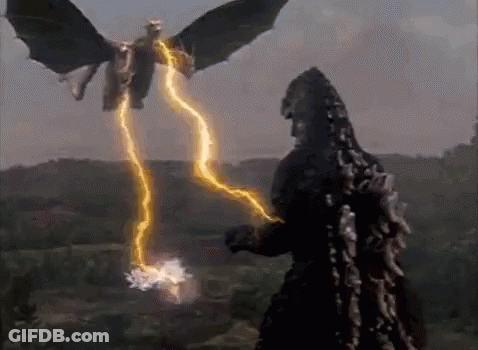 Two Monsters Fighting With Lightning Bolt GIF