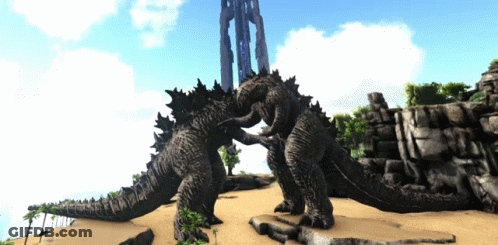 Two Monsters Standing In Desert GIF