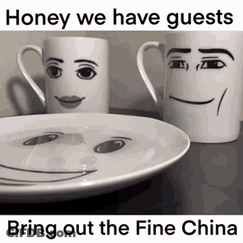 Two Mug Faces And Honey Plate GIF
