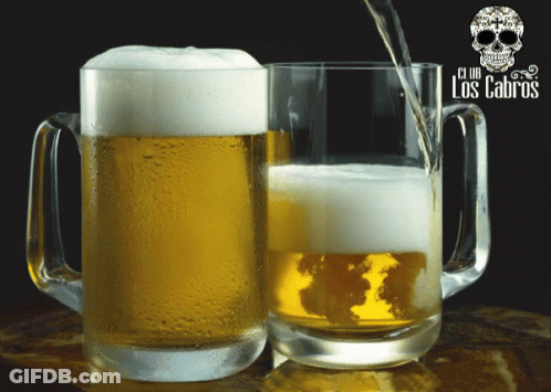 Two Mugs Of Beer With Club Los Cabros Written On The Front GIF