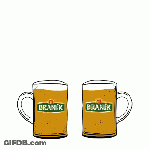 Two Mugs Of Branik Beer Bumped Together GIF