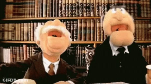 Two Muppets Sitting By Bookshelf One Bearded GIF