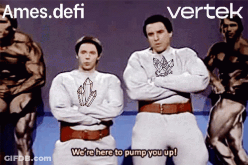 Two Muscular Men Are Standing Next To Each Other With The Words " We 'Re Here To Pump You Up " GIF