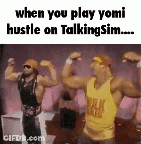 Two Muscular Men Flexing In Talking Sim GIF