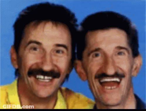 Two Mustached Men Posing GIF