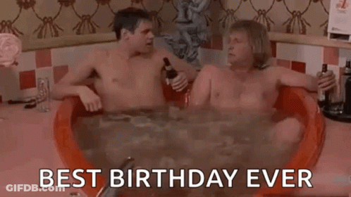 Two Naked Men In Bathtub Holding Beer GIF