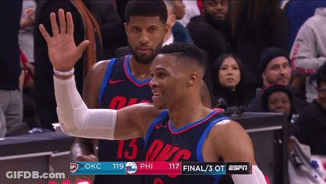 Two Oklahoma City Thunder Basketball Players Waving GIF