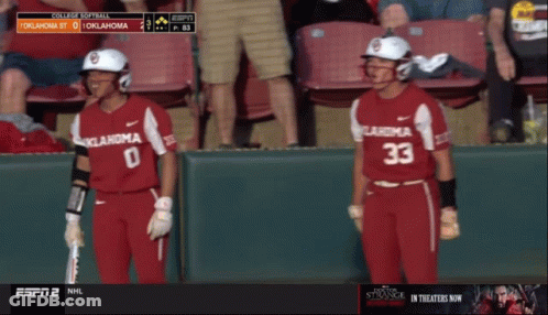 Two Oklahoma Softball Players On Field GIF