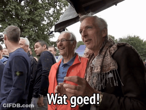 Two Older Men Orange Jacket Wat Goed GIF