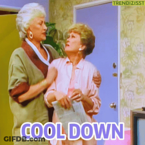 Two Older Women Saying Cool Down GIF