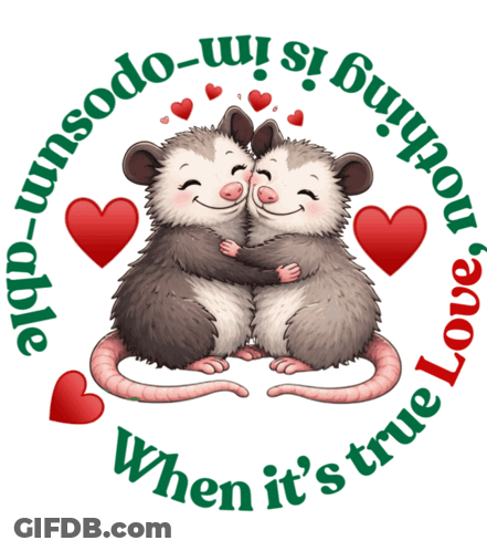 Opossums Hugging With When It's True Love Text GIF