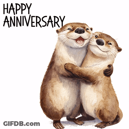 Two Otters Hugging Happy Anniversary GIF
