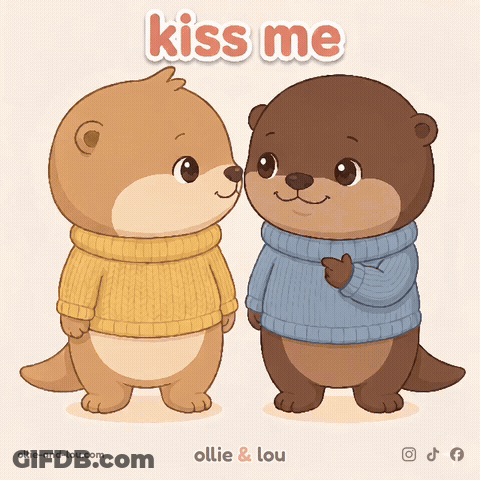Two Otters In Sweaters Kissing GIF