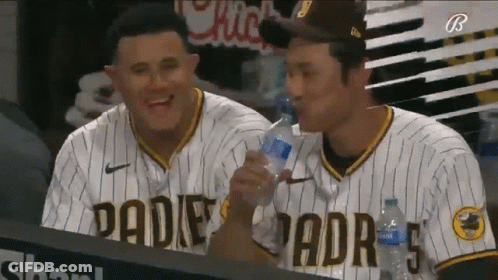 Two Padres Baseball Players Drinking Water From Bottles GIF