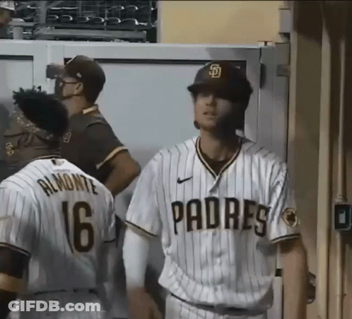 Two Padres Baseball Players In Dugout GIF