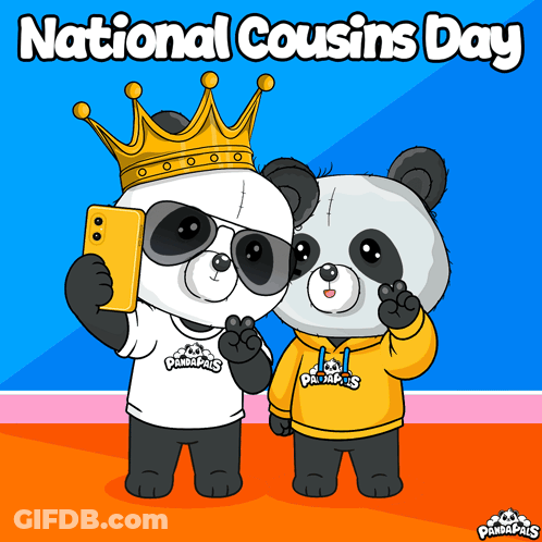 Two Panda Bears Are Posing For A Selfie For National Cousins Day GIF