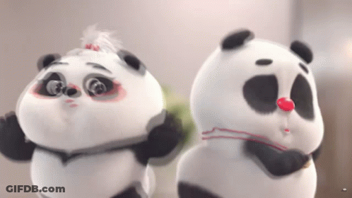 Two Panda Bears Are Standing Next To Each Other GIF