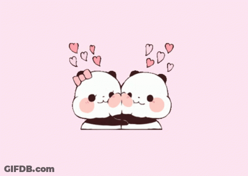 Two Panda Bears Kissing With Hearts GIF