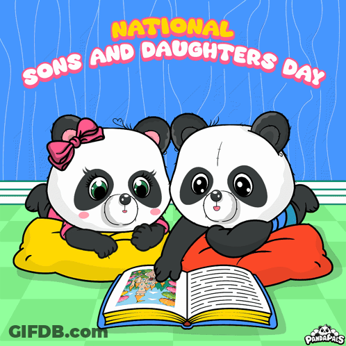 Two Panda Bears Reading Book For National Sons And Daughters Day GIF