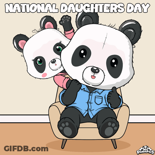 Two Panda Bears Sitting In Chair National Daughters Day GIF