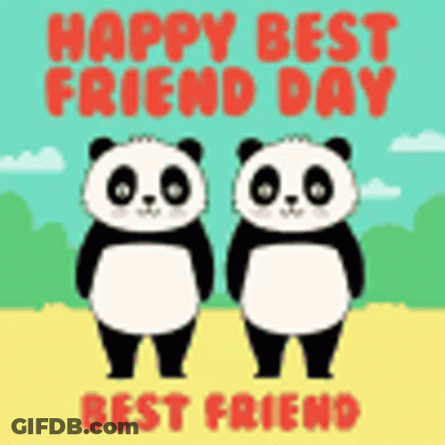 Two Panda Bears Standing Next To Each Other On A Happy Best Friend Day Card . GIF