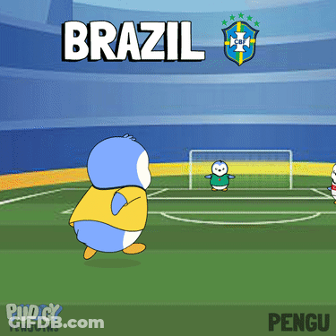 Two Penguins Are Playing Soccer And The Word Brazil Is On The Top GIF